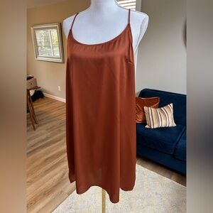 Stars Above Burnt Orange Rust Satin Adjustable Strap Slip Dress Chemise Nighty